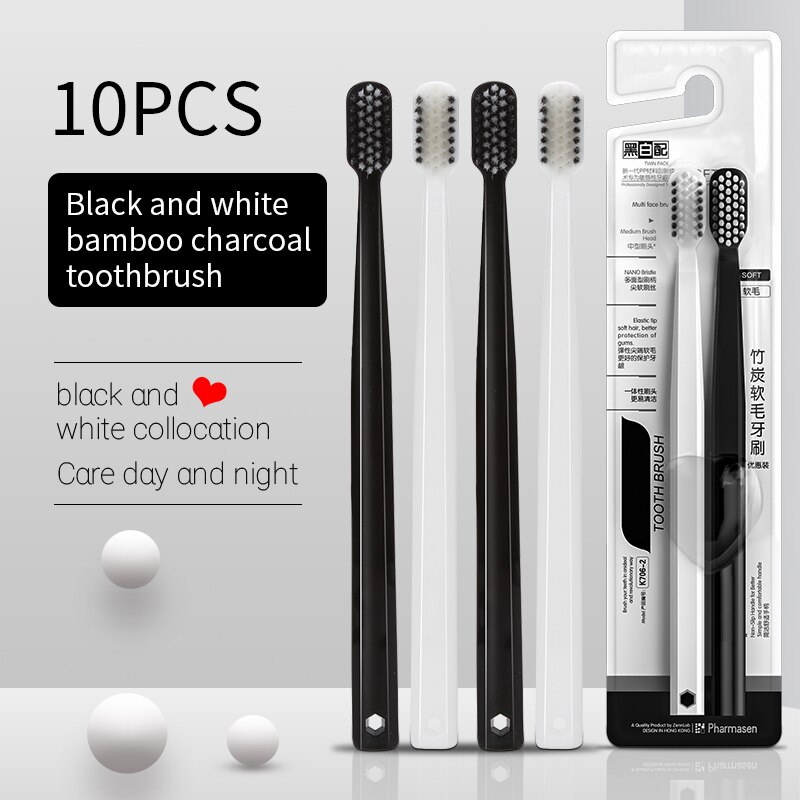 Bamboo Toothbrush Set - 10PC Bamboe Houtskoolborstel Zijde Tandenborstels met