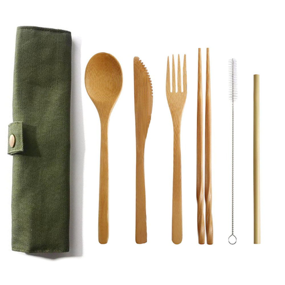 Bamboo Cutlery Travel - Herbruikbare Bamboe Bestekset Bamboe Stro Serviesje