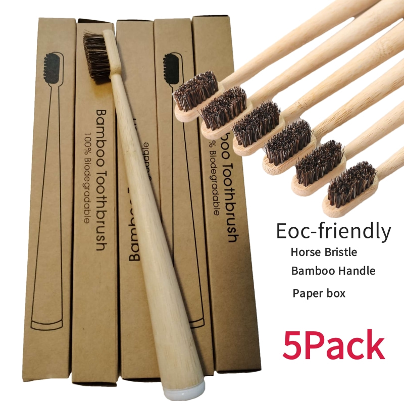 Bamboo Toothbrush Set - 5 stuks paardenhaar bamboe tandenborstel zachte