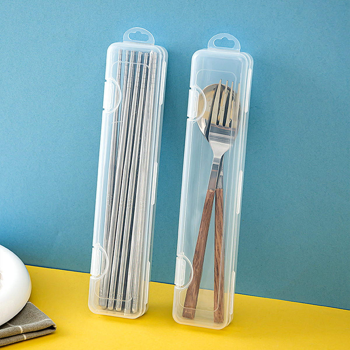 Bamboo Cutlery Travel - Draagbare Transparante Serviesdoos Reizen Bestek Opbergdoos