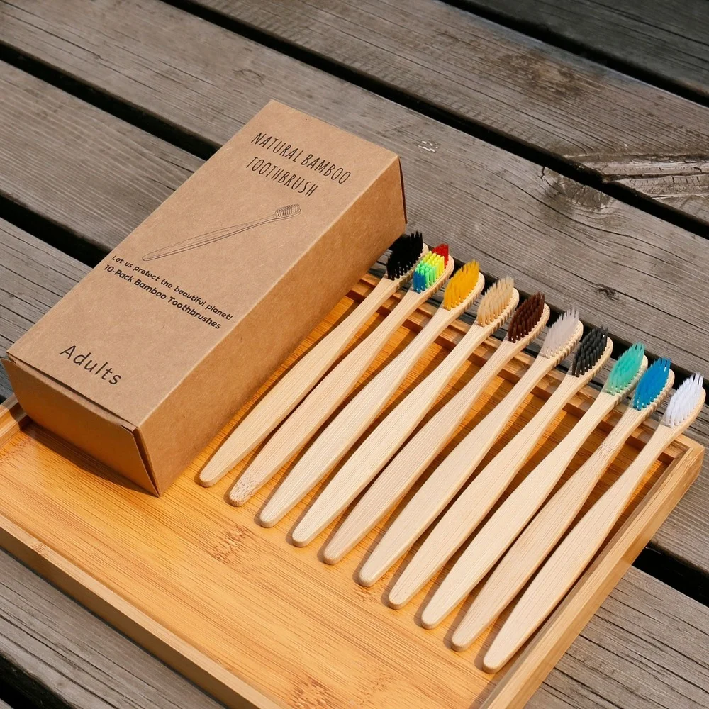 Bamboo Toothbrush Set - 10 STKS Kleurrijke natuurlijke bamboe tandenborstelset