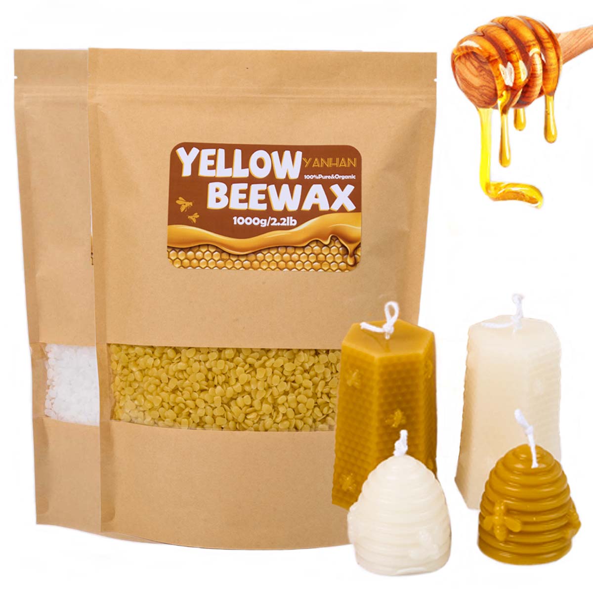 Beeswax Wrap Reusable - 1000g Puur Natuurlijke Korrelige Wit Geel