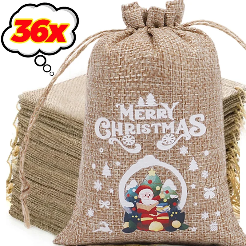 Linen Bag Bulk - Groothandel Kerst Linnen Zakken Cartoon Kerstman