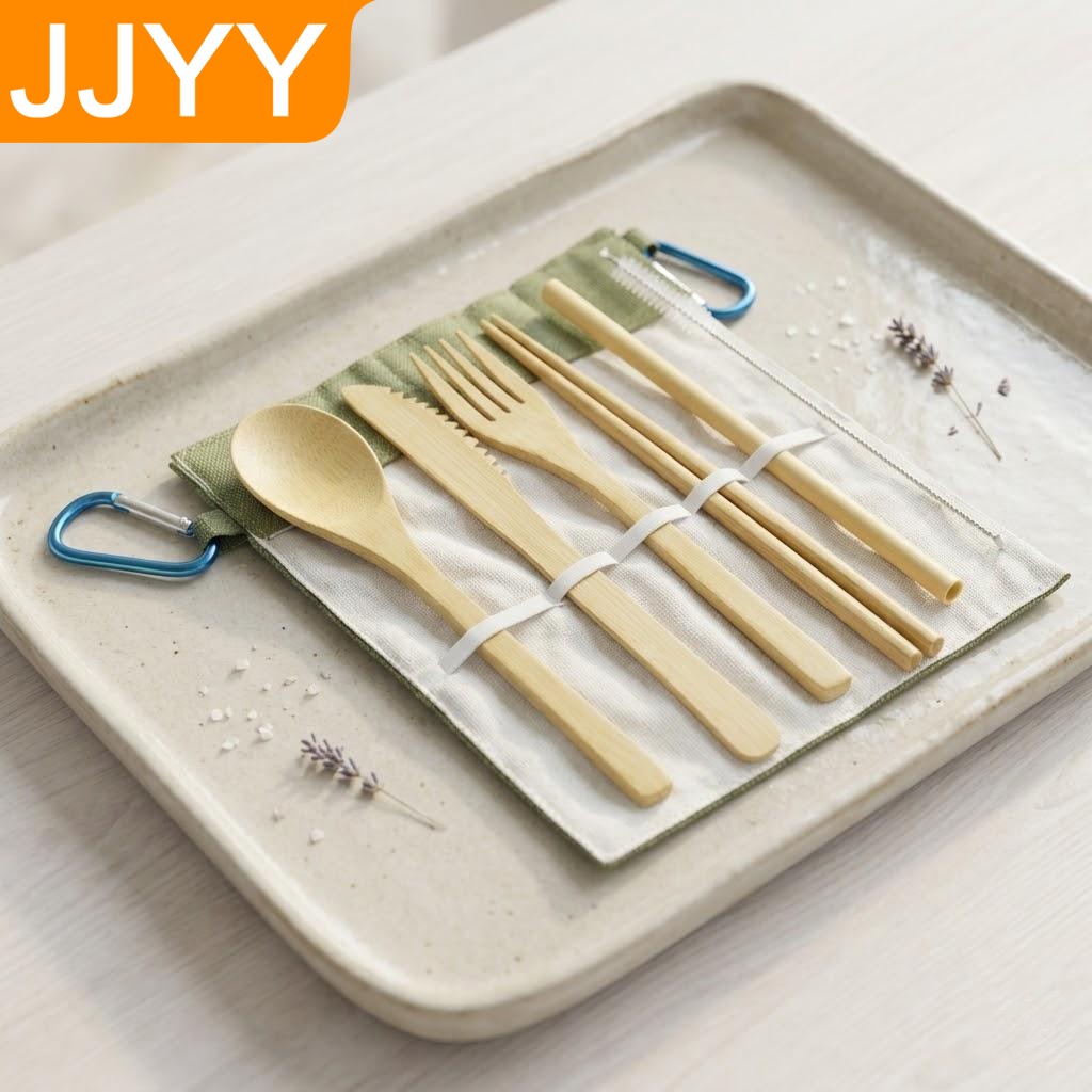 Bamboo Cutlery Travel - Herbruikbare bamboe reisbestekset, draagbare houten vork,
