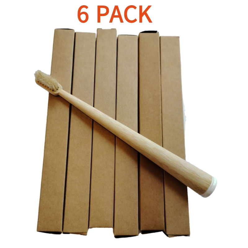 Bamboo Toothbrush Set - 6-pack tandenborstels van zwijnenhaar en bamboe,