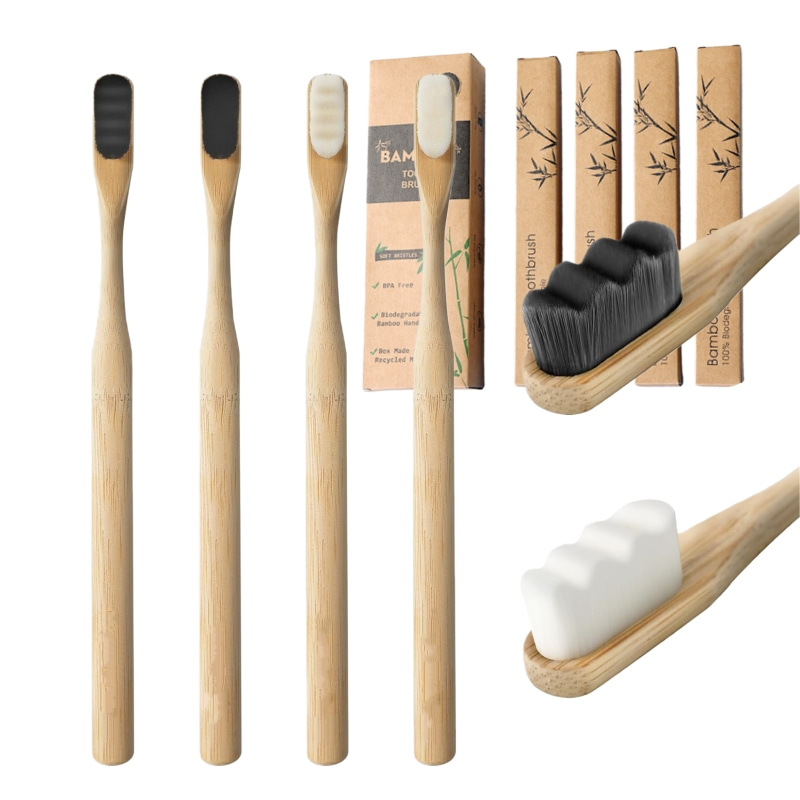 Bamboo Toothbrush Set - 4 stuks micro-nano bamboe tandenborstels, 20.000