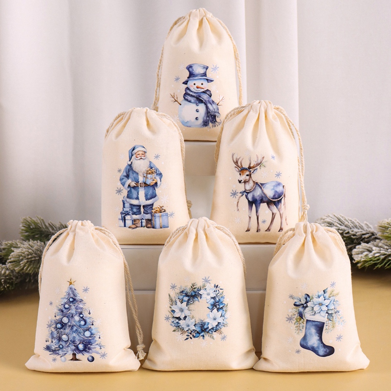 Linen Bag Bulk - 6 Stuks Kerst Linnen Katoenen Geschenkzakken