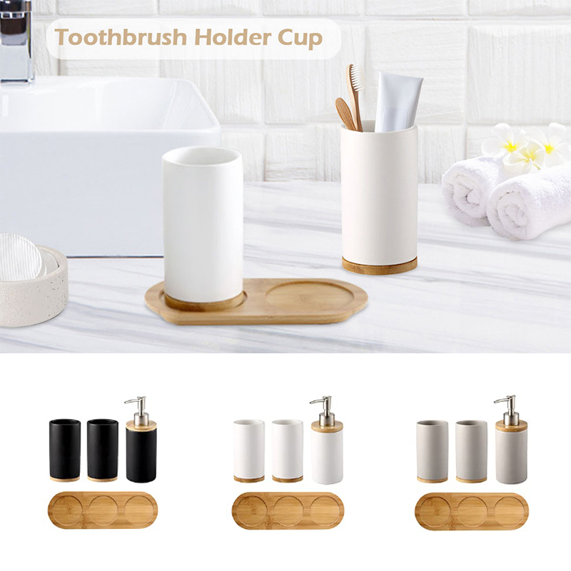 Bamboo Toothbrush Set - Keramische badkamerset Fijne keramische beker Zeepdispenser