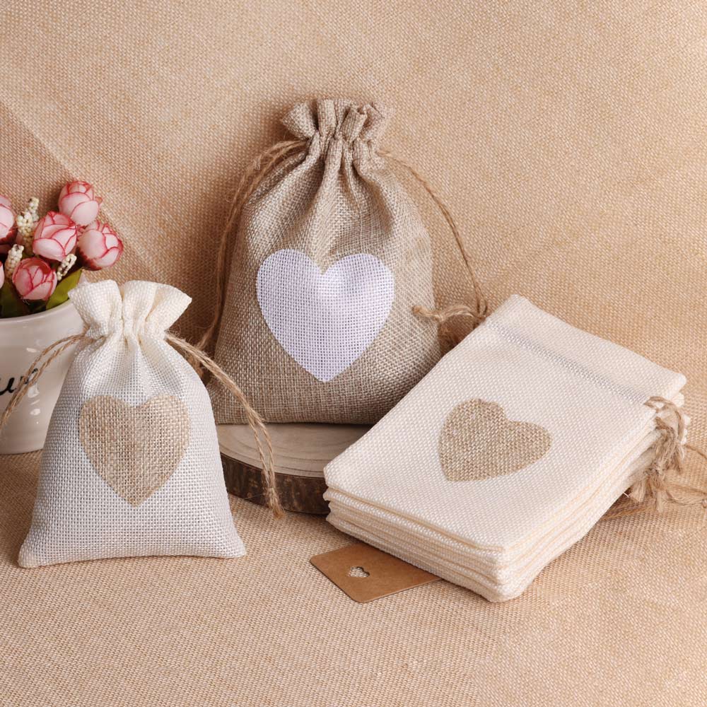 5 stks/partij Hart Linnen Sier - Linen Bag Bulk recensie en prijs