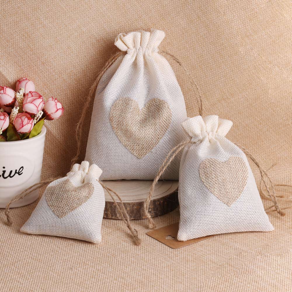 5 stks/partij Hart Linnen Sier - Linen Bag Bulk recensie en prijs
